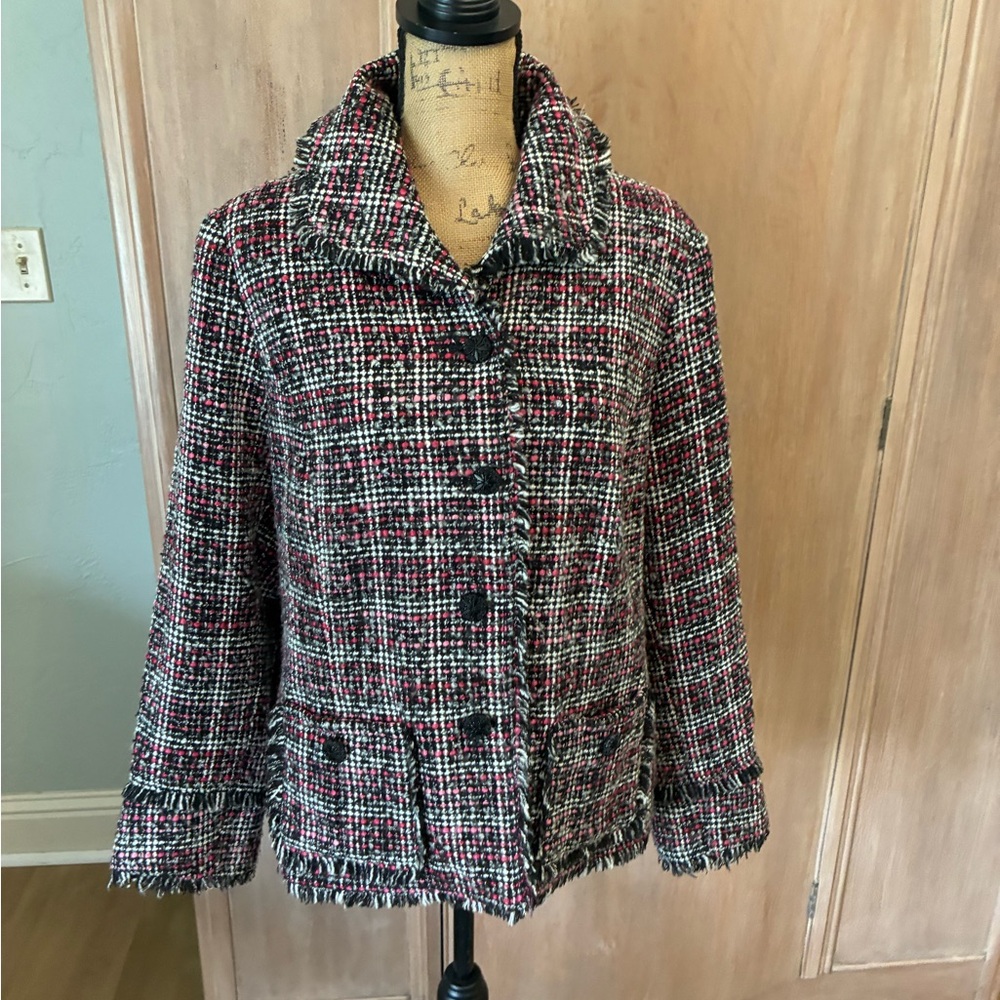 Chico’s black tweed blazer boucle coco textured jacket suit office 16/18